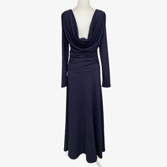 Anthropologie Long-Sleeve Cowl-Back Maxi Dress Navy Blue Medium NWT - Picture 8 of 13
